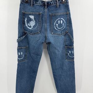 John Galt Brandy Melville Straight Leg Carpenter Jeans Smiley Faces Small‎